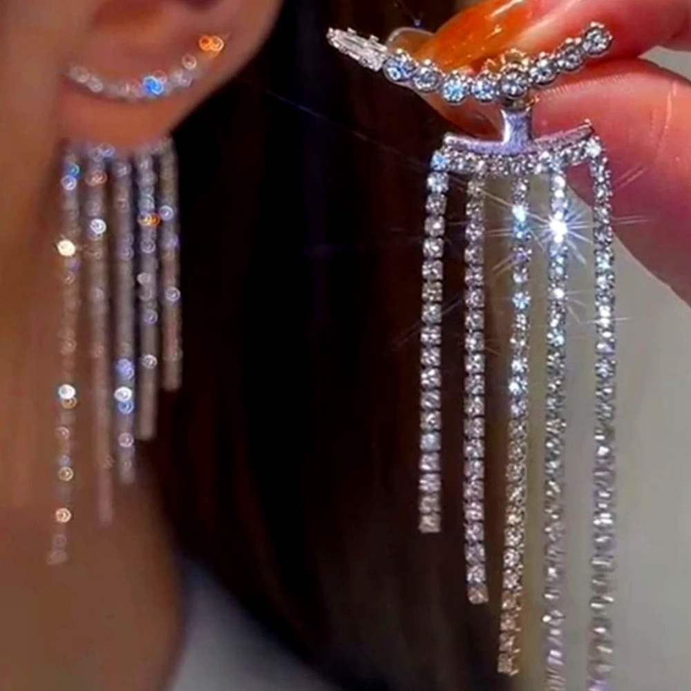 Rhinestone Tassel Decor Earring Jackets